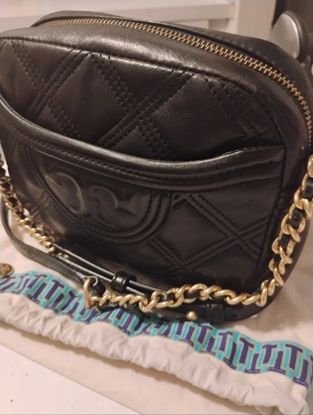 Tory Burch-Soft Flemming Quilted Camera-Crossbody Bag with Chain Strap 🖤(As Is)